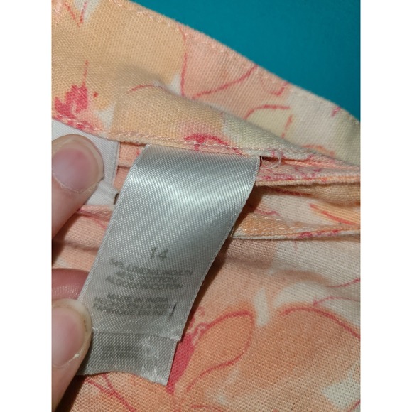 90s Liz Claiborne Linen Skirt SIZE 14? (Read Plz Orange Pink Floral Wrap Vintage - Picture 6 of 7